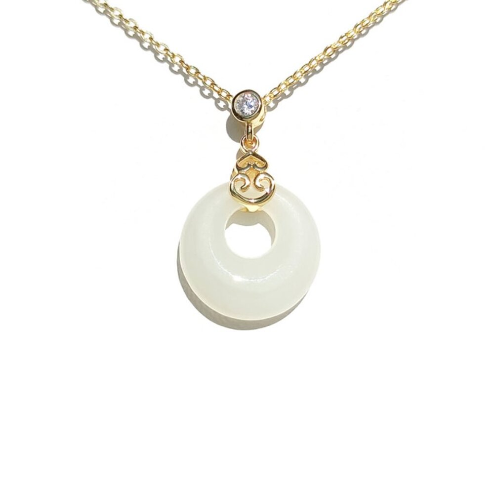 Jade Nephrite 925 Sterling Silver Pendant Necklace - Dainty 14 Karat Gold Plated